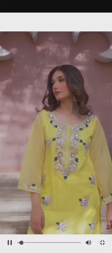 3PC Ready-to-Wear Pure Organza  Dress with Hand Embellished Adda Work